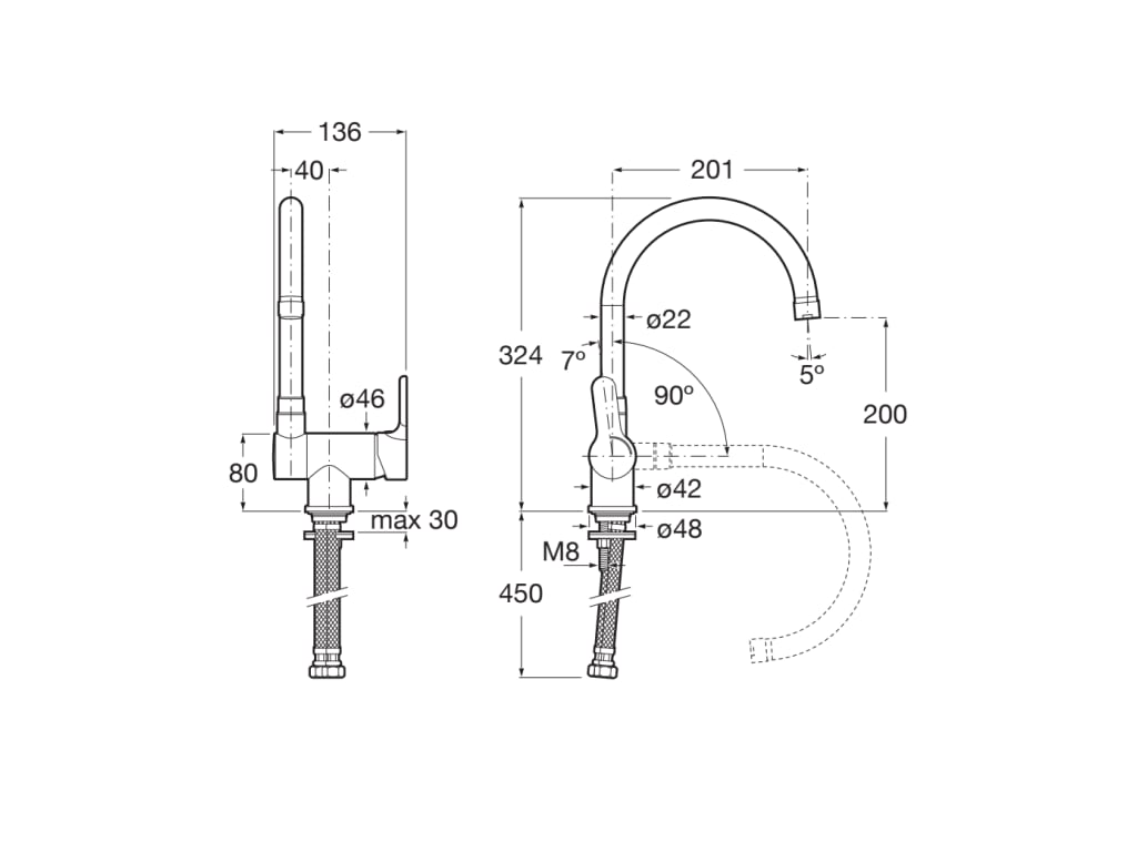 Robinet de cuisine rabattable L20 Roca